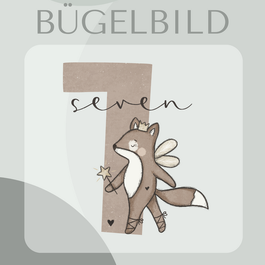 Bügelbild Geburtstagszahl 7 mit Fuchs