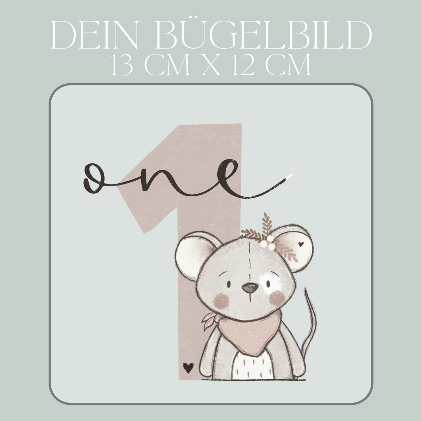 Geburtstagszahl 1 mit Mäuse Mädchen - Maxi Bügel-Bild Bügelbild Eigenproduktion