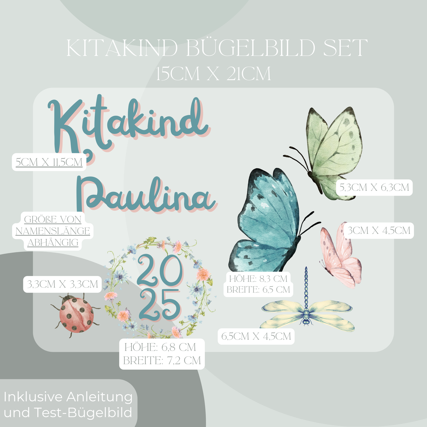 Personalisiertes Bügelbild-Set Kitakind 2025 Schmetterling