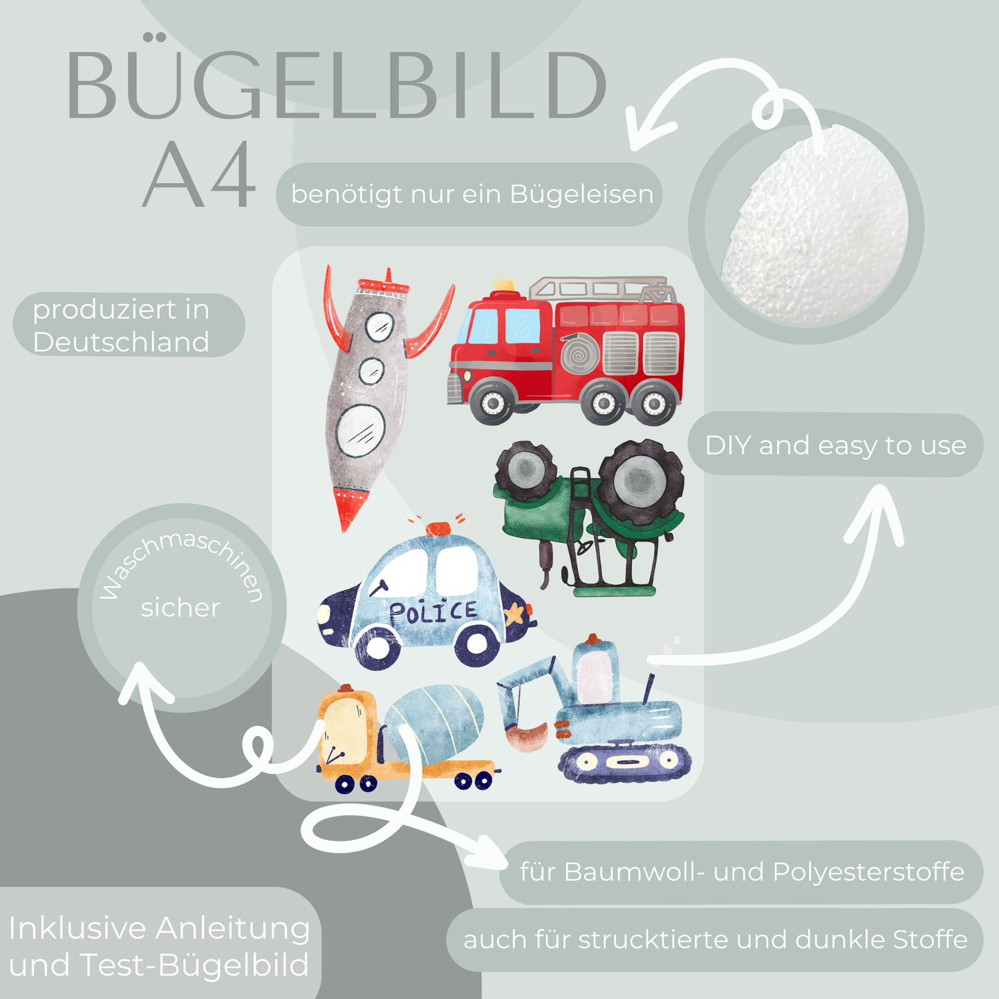 Fahrzeuge III Set Bügelbild Eigenproduktion DIN A4