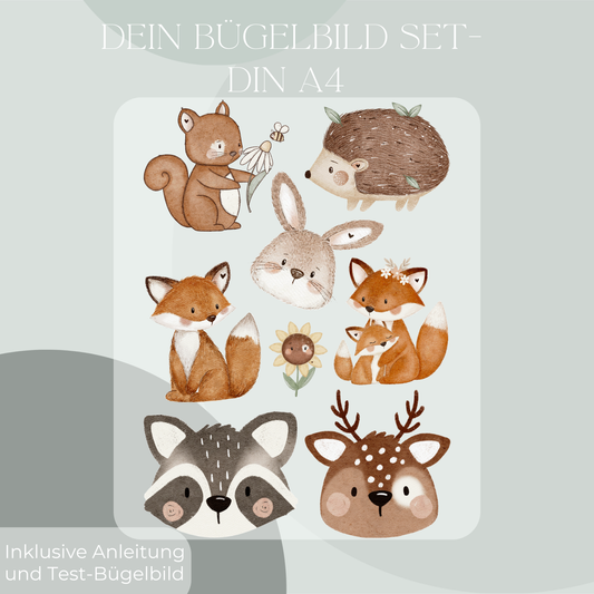 Bügelbilder: Igel, Hase, Reh, Fux