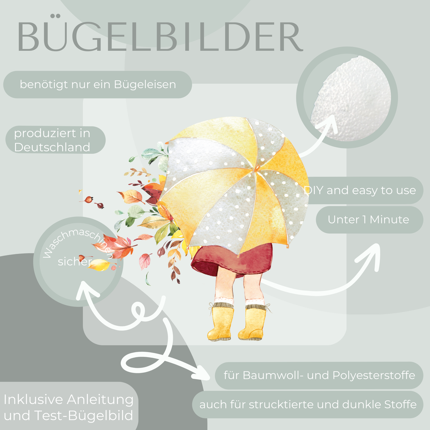 Mädchen mit Regenschirm Bügel-Bild Bügelbild Eigenproduktion