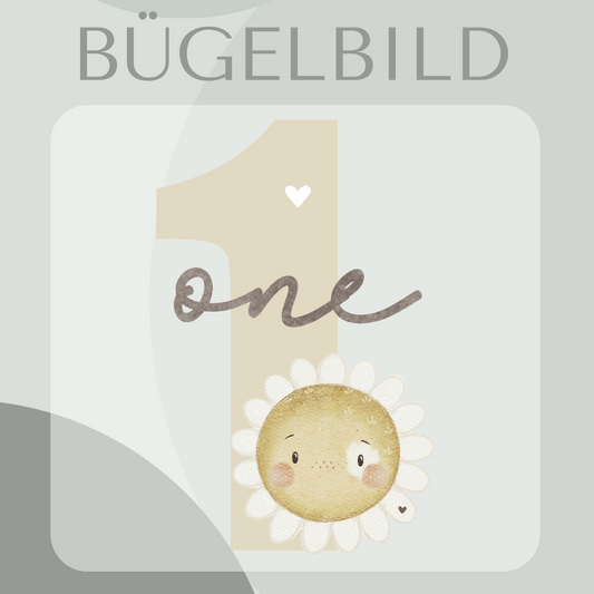 Bügelbild Geburtstagszahl 1 mit Blume