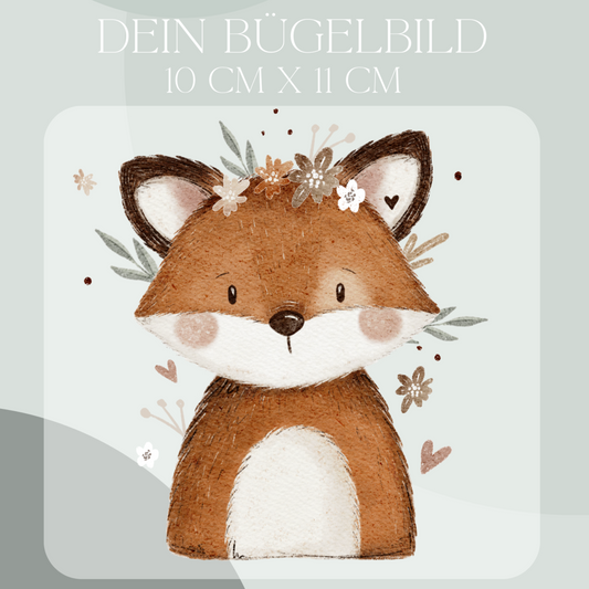 Fuchs mit Blumen - Mini Bügel-Bild Bügelbild Eigenproduktion