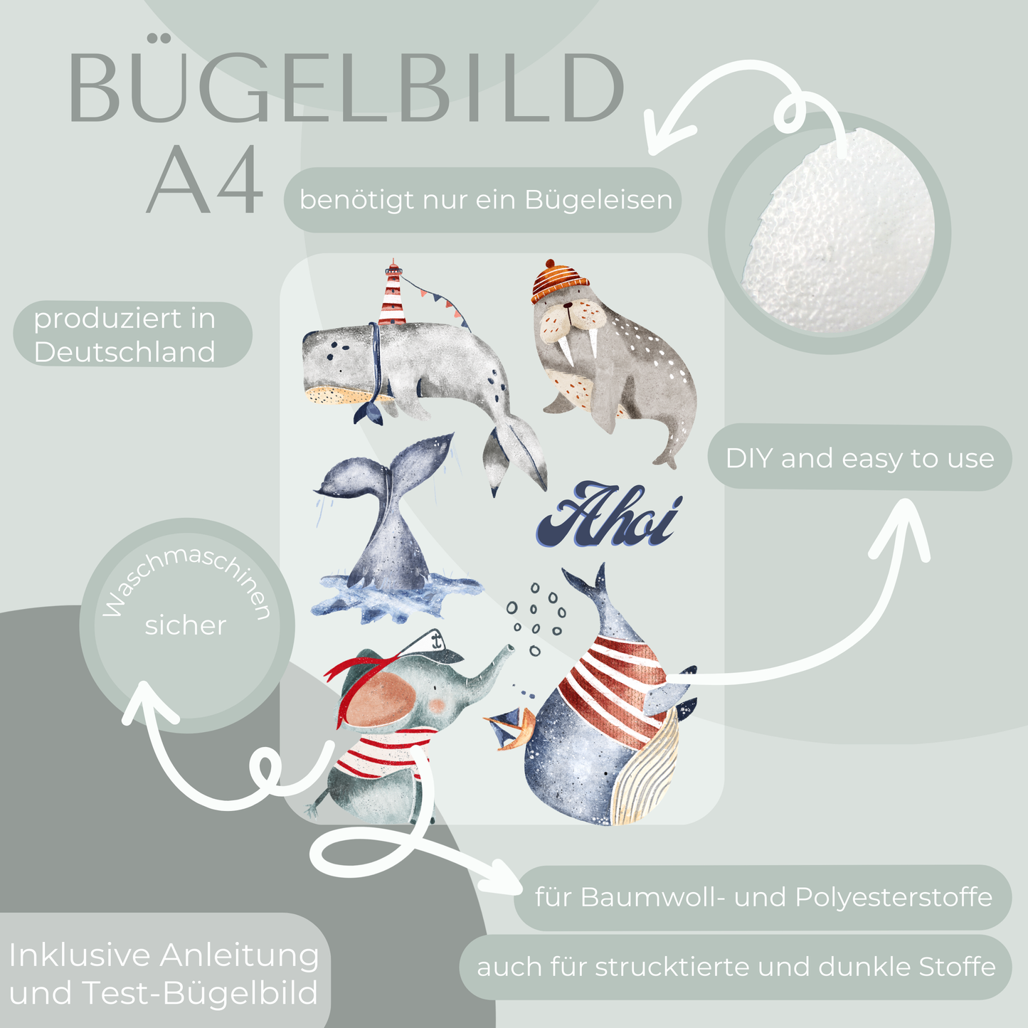 Meerestiere Set Bügelbild Eigenproduktion DIN A4