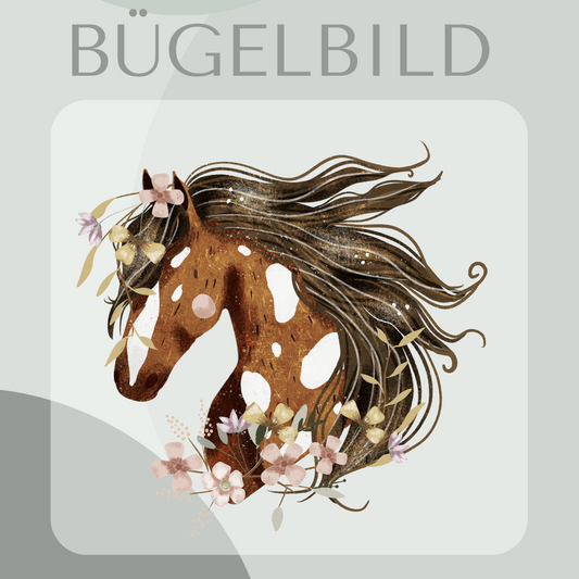 Bügelbild Pferdekopf floral