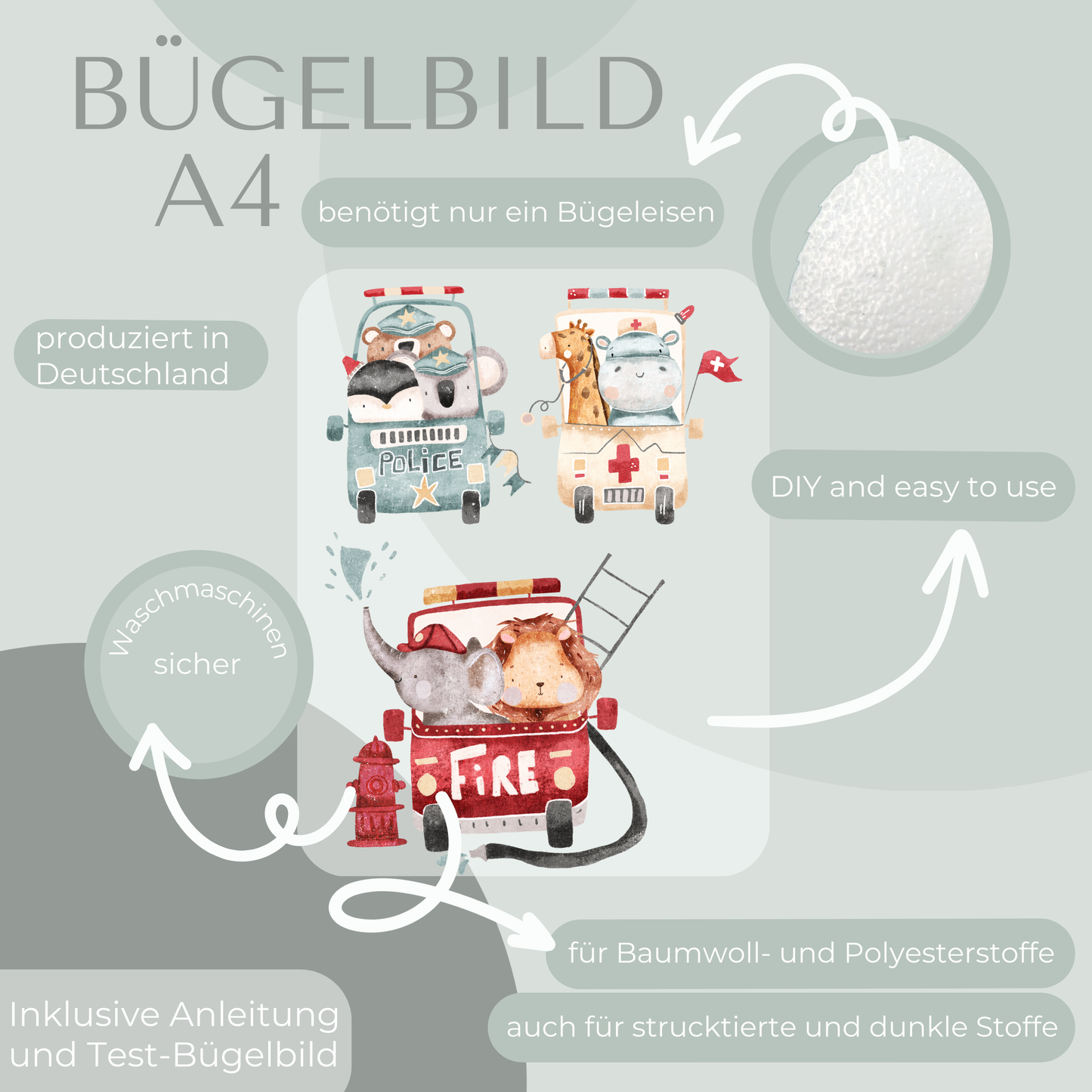 Tiere in Auto Set Bügelbild Eigenproduktion DIN A4