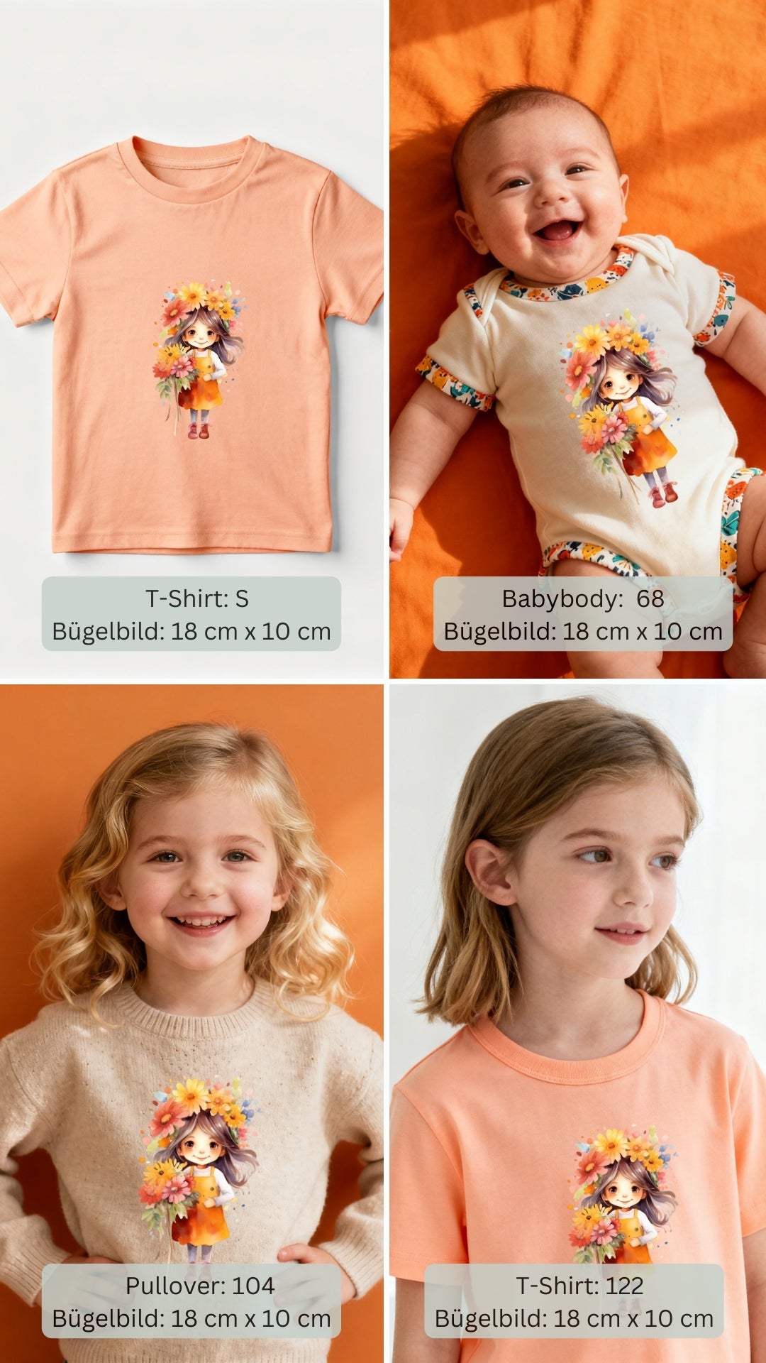 Blumen Mädchen Brünett Bügel-Bild Bügelbild Eigenproduktion