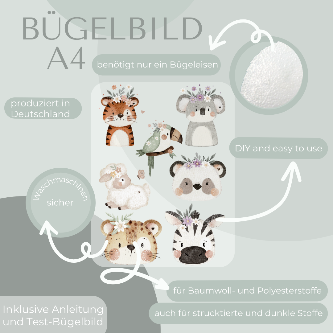 Safari Tiere Bügelbild Eigenproduktion DIN A4