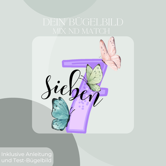 Geburtstagszahl Schmetterling -  Bügel-Bild Bügelbild Eigenproduktion