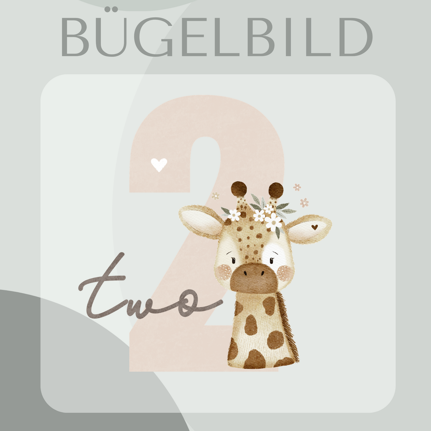Bügelbild Geburtstagszahl 2 mit florale Giraffe