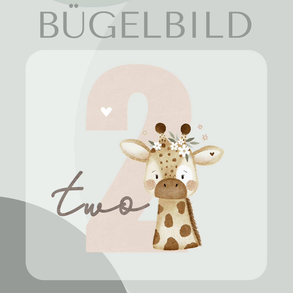 Bügelbild Geburtstagszahl 2 mit florale Giraffe