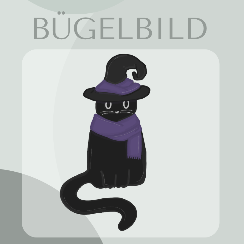 Bügelbild- Katze im Hexenkostüm