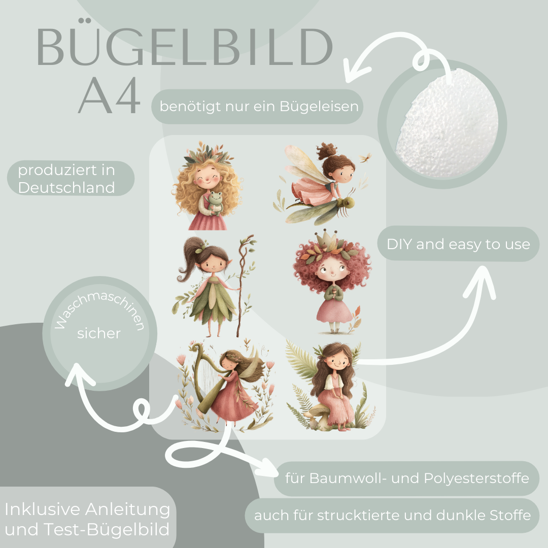 Waldfeen Set Bügel-Bild Bügelbild Eigenproduktion DIN A4