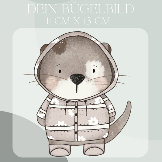 Otter mit Regenjacke Rosa - Maxi Bügel-Bild Bügelbild Eigenproduktion