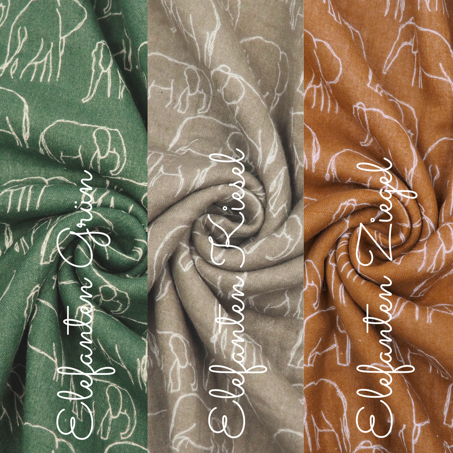 Musselin mit Elefanten Double Gauze - Kiesel
