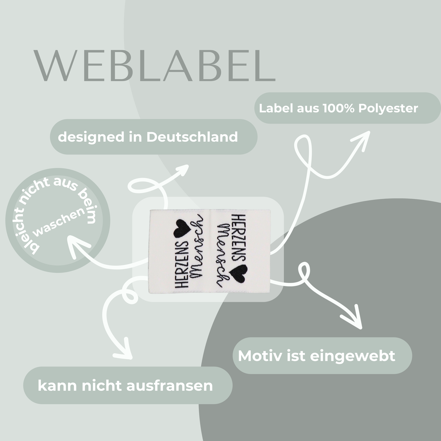 Herzens Mensch Web Label gewebt Eigenproduktion