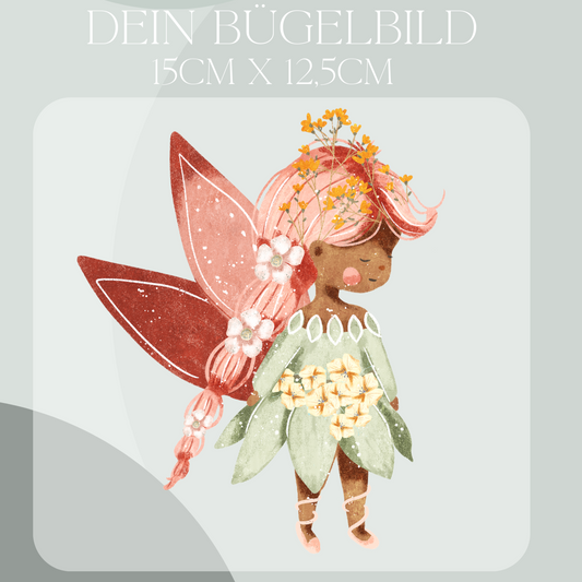 Bügelbild mit Fee in Grün und Rosa