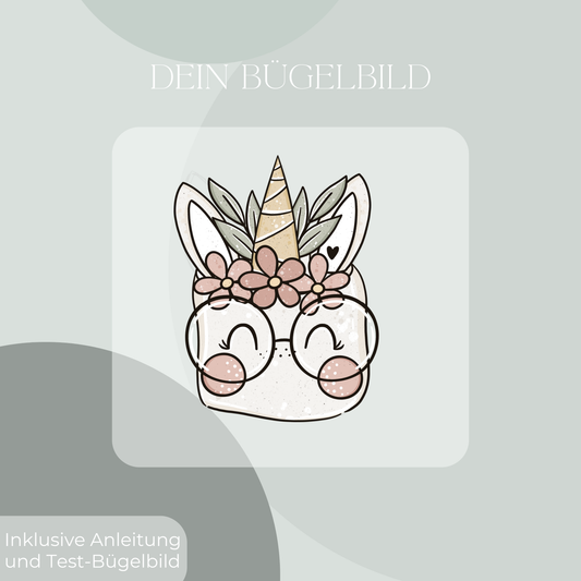 Einhorn mit Brille Maxi- Bügelbild Eigenproduktion