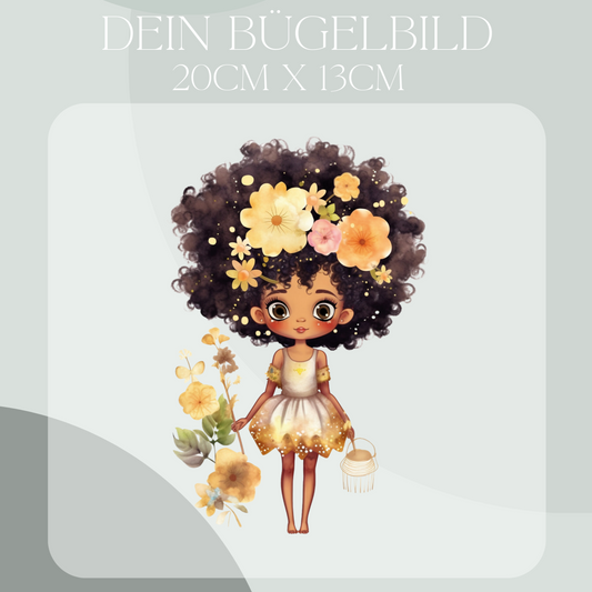 Blumen Mädchen Afro Bügel-Bild Bügelbild Eigenproduktion