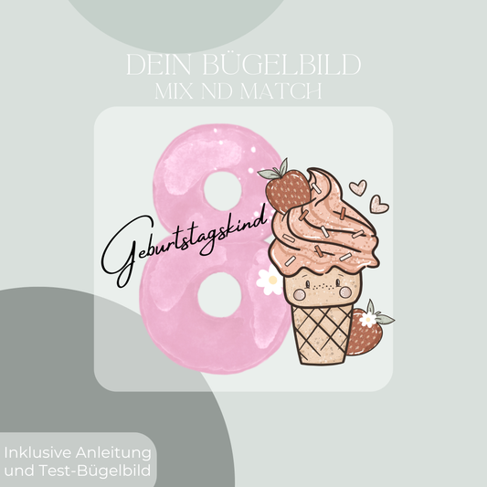 Geburtstagszahl Eis pink -  Bügel-Bild Bügelbild Eigenproduktion