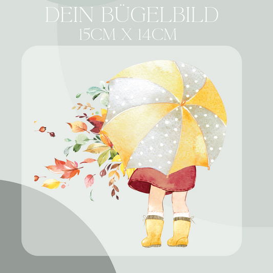 Mädchen mit Regenschirm Bügel-Bild Bügelbild Eigenproduktion