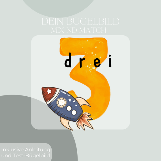 Geburtstagszahl Rakete -  Bügel-Bild Bügelbild Eigenproduktion