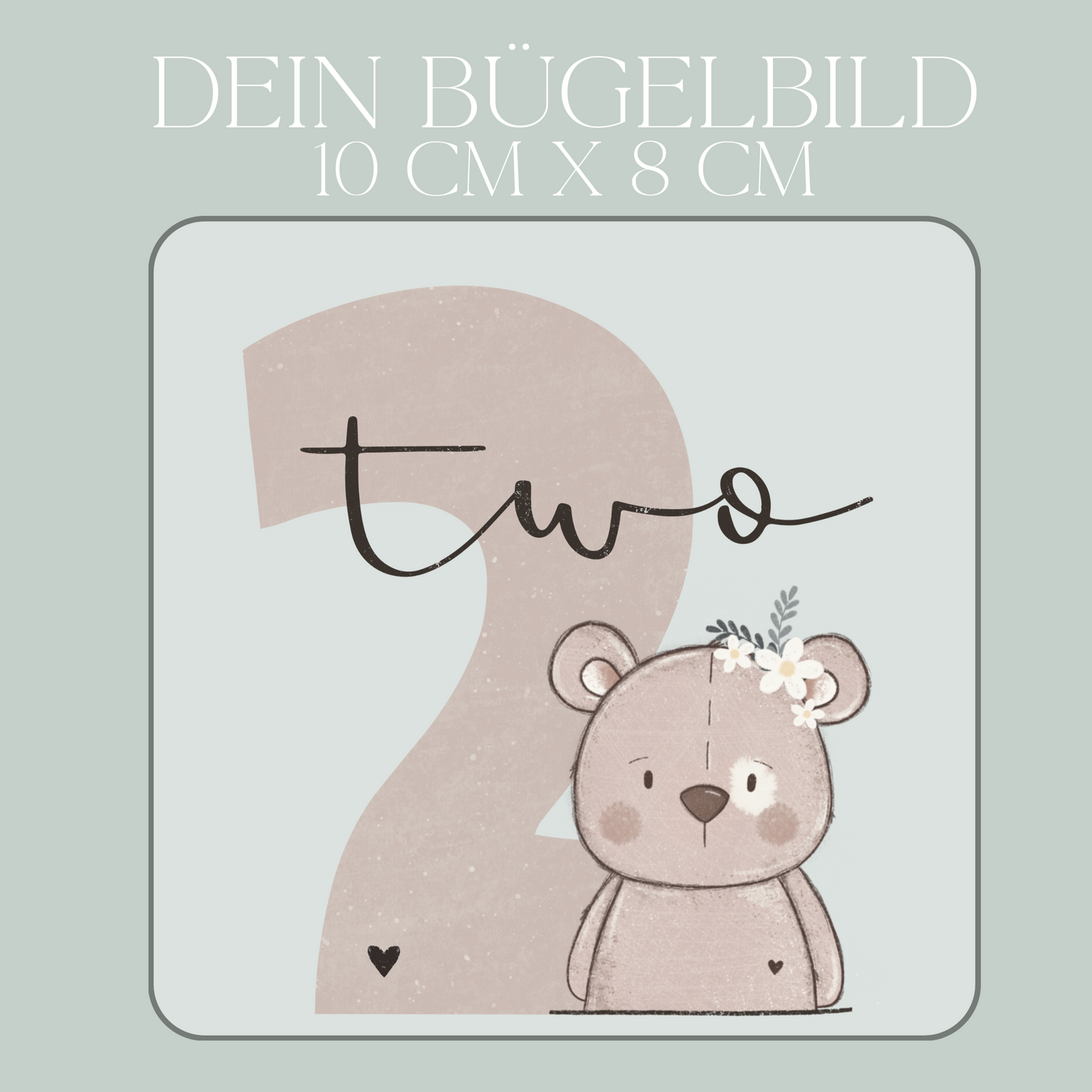 Geburtstagszahl 2 mit Bär Mädchen - Mini Bügel-Bild Bügelbild Eigenproduktion