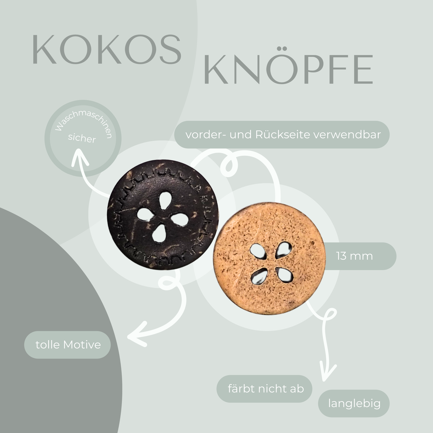 Kokosknopf Wellen 13mm