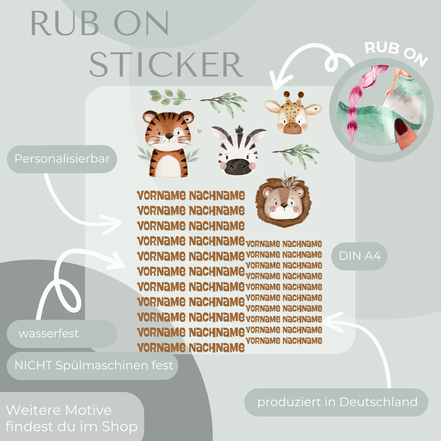 Safari Rub-On Sticker Set personaslierbar