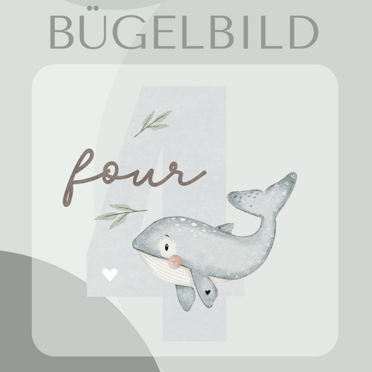 Bügelbild Geburtstagszahl 4 mit Wal  