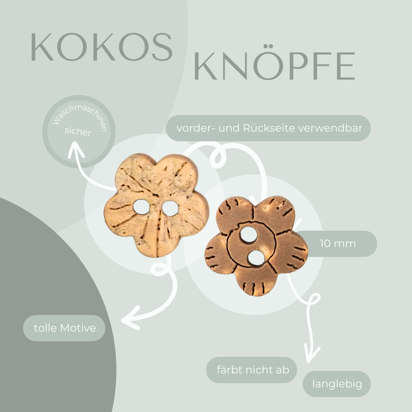 Kokosknopf Blumenform Hell 10mm