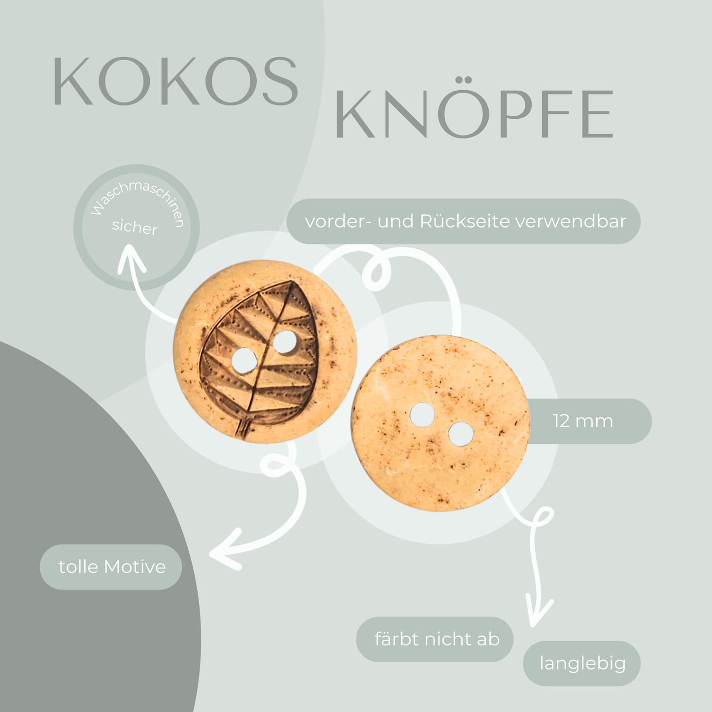 Kokosknopf Blatt Hell 12mm