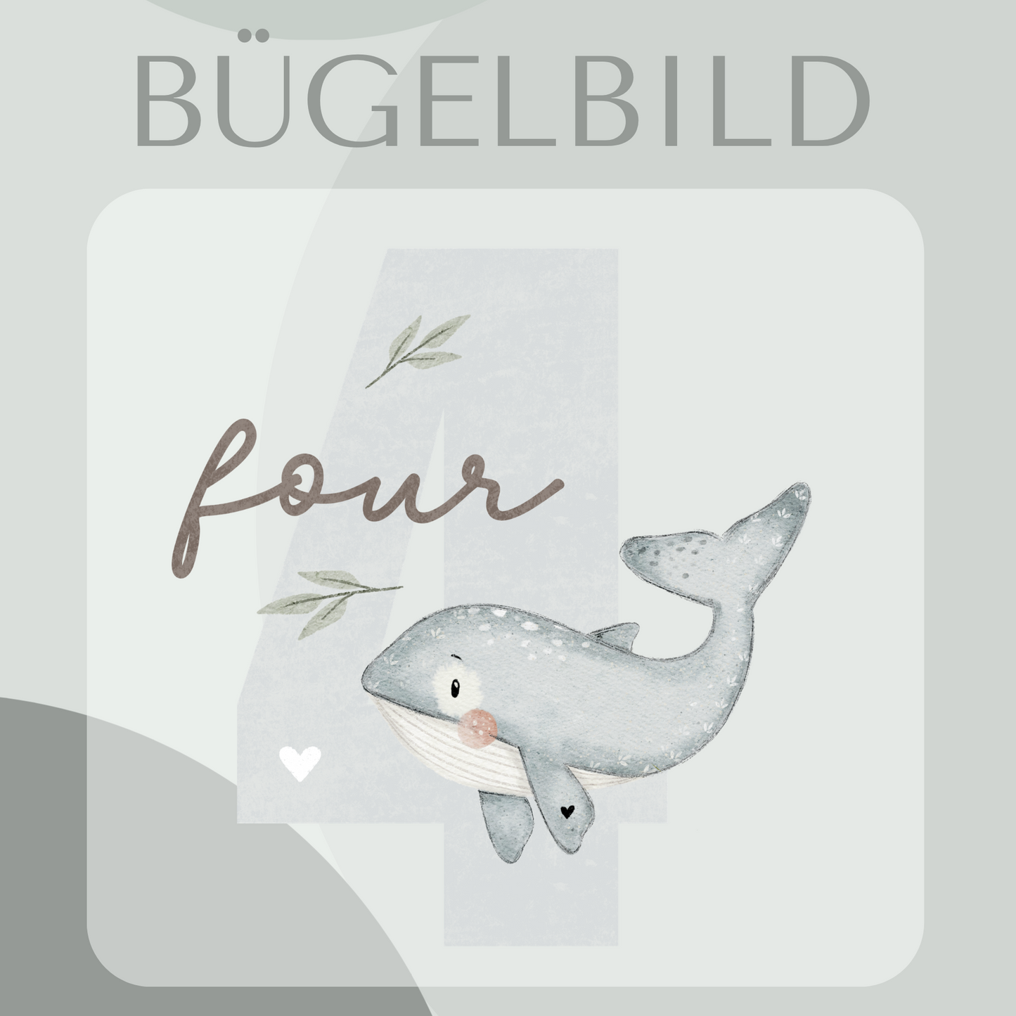 Bügelbild Geburtstagszahl 4 mit Wal  