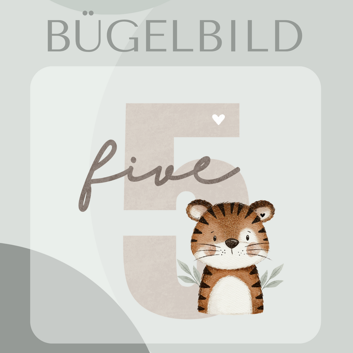 Bügelbild Geburtstagszahl 5 mit Tiger