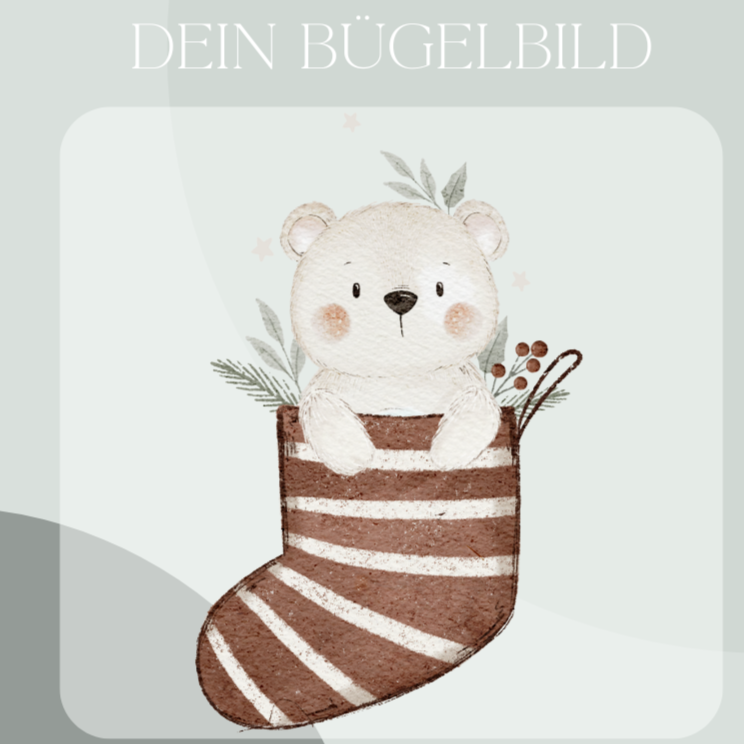 Eisbär Weihnachtsstrumpf rot - Maxi Bügel-Bild Bügelbild Eigenproduktion