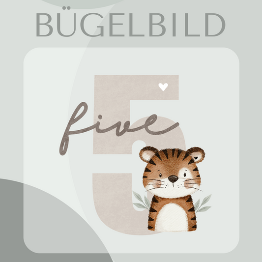 Bügelbild Geburtstagszahl 5 mit Tiger