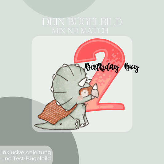 Geburtstagszahl Triceratops Superheld -  Bügel-Bild Bügelbild Eigenproduktion