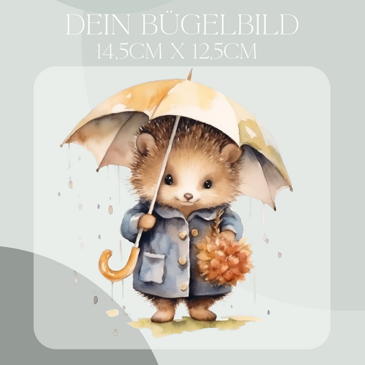 Igel mit Regenschirm Bügel-Bild Eigenproduktion