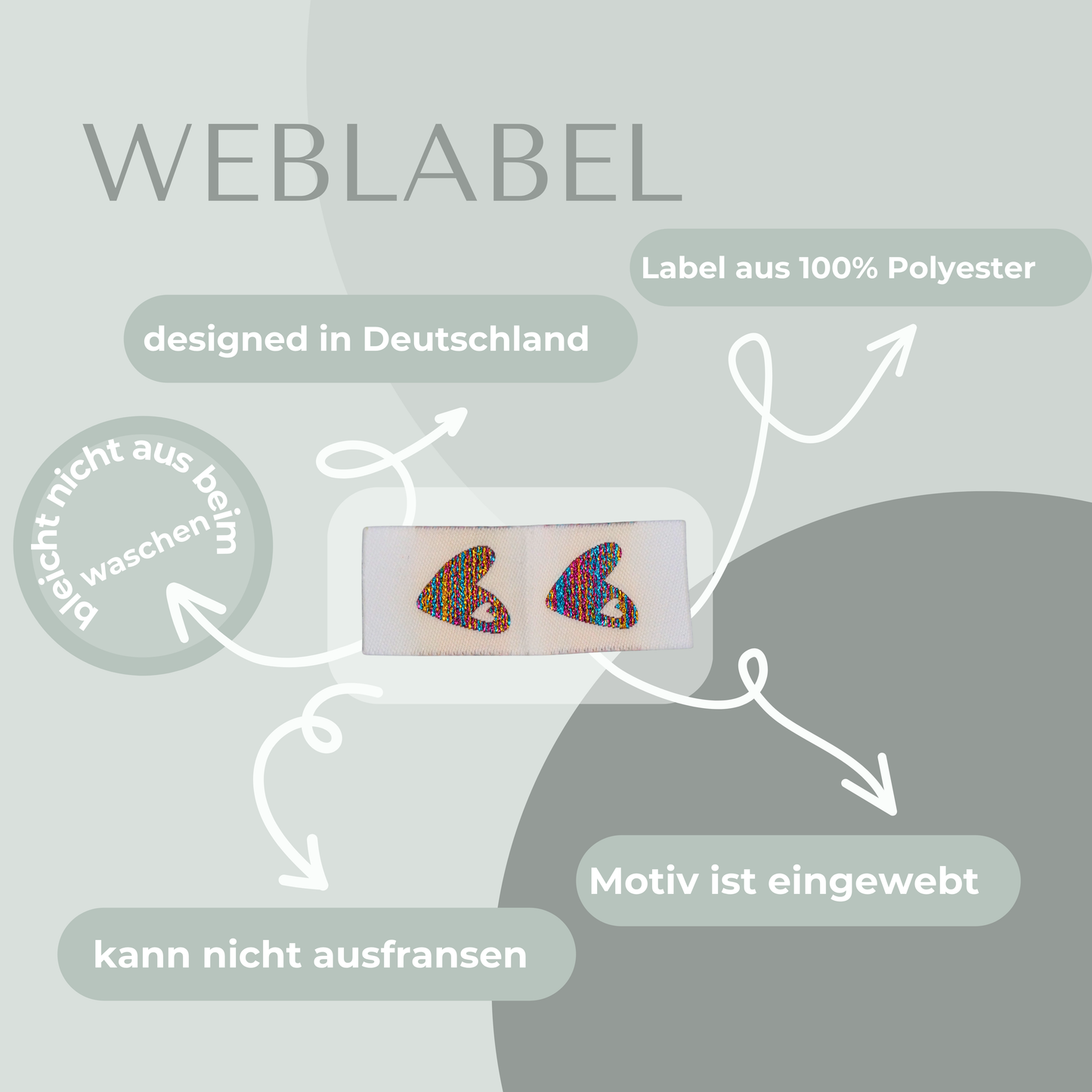 Herz Bunt Web Label gewebt Eigenproduktion