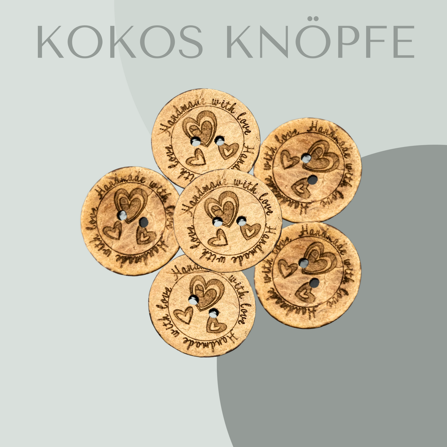 Kokosknopf Handmade with love Herzen 30mm
