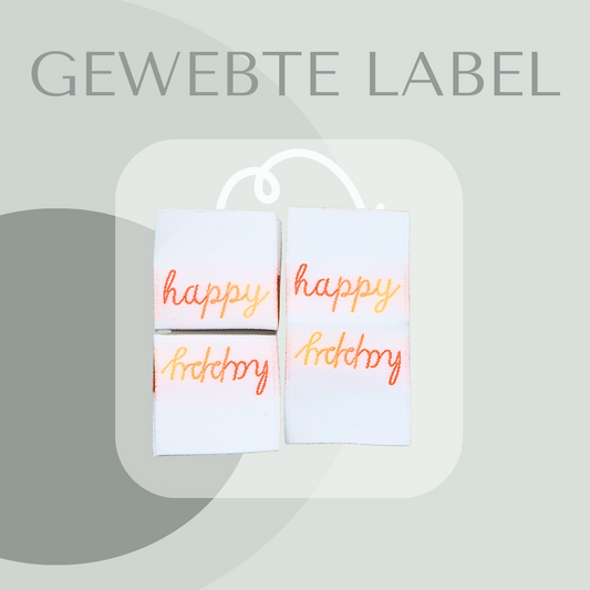 happy in orange Web Label gewebt Eigenproduktion