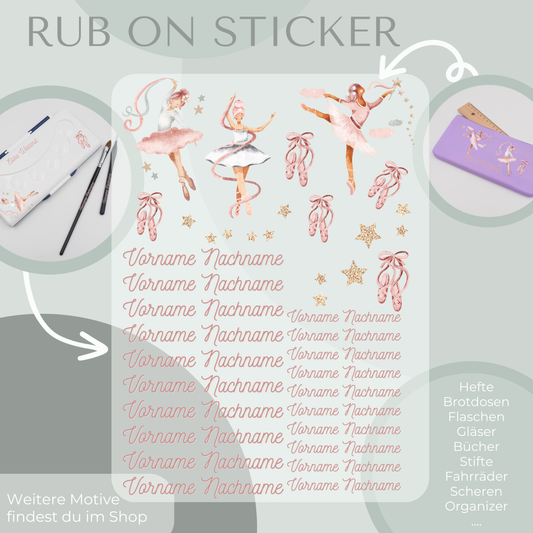 Personalisierbare Rub-On Sticker Sets mit Ballett Motiv.