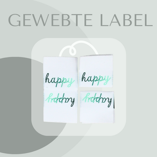 happy in grün Web Label gewebt Eigenproduktion