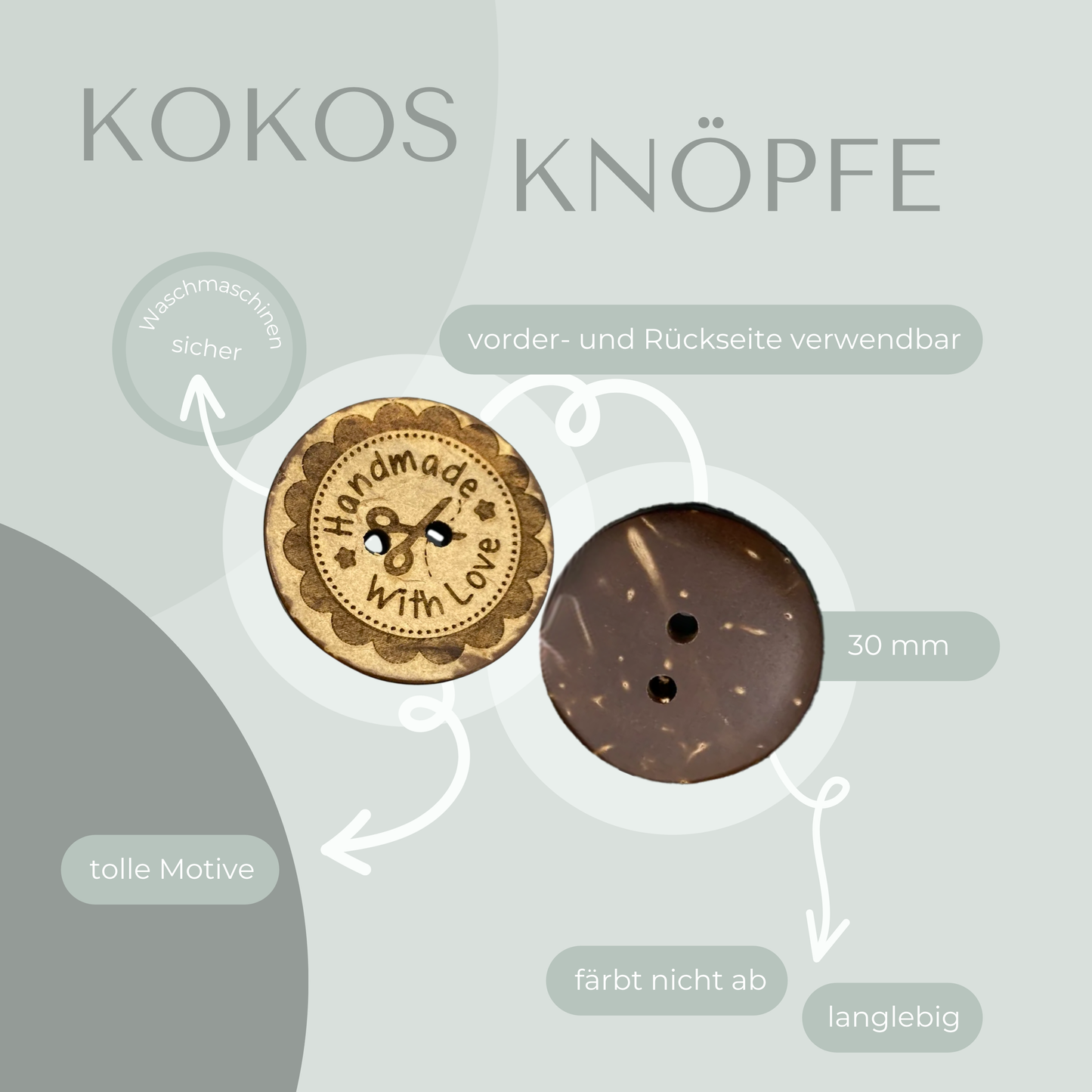 Kokosknopf Schere Handmade with love 30mm
