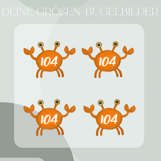 Bügelbild  Größenlabel Krabbe