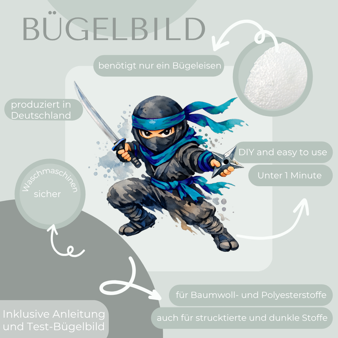 Blauer Ninja Bügelbild Eigenproduktion