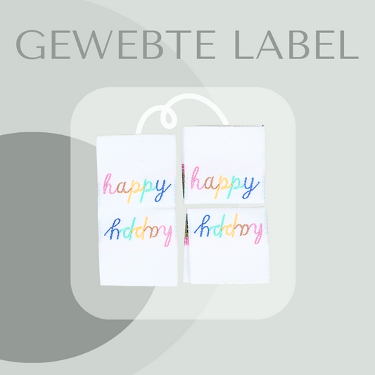 happy in pastel Web Label gewebt Eigenproduktion