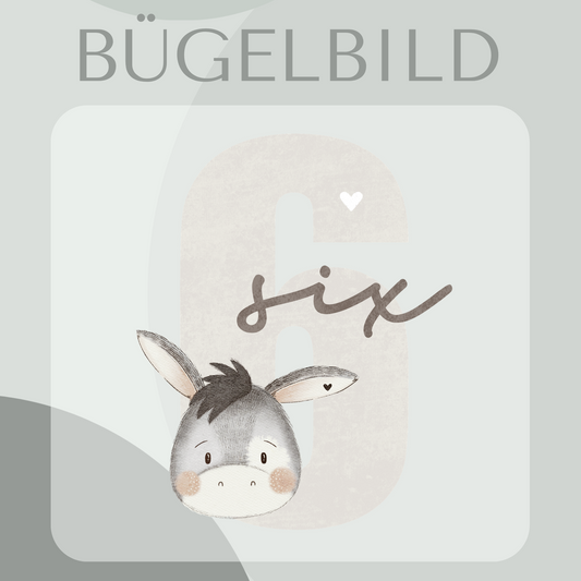 Bügelbild Geburtstagszahl 6 mit Esel