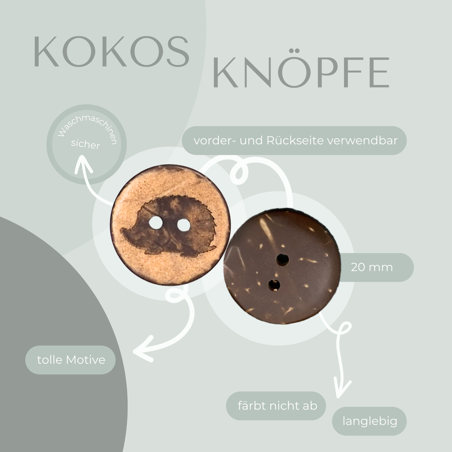 Eigenproduktion Kokosknopf Igel 20mm